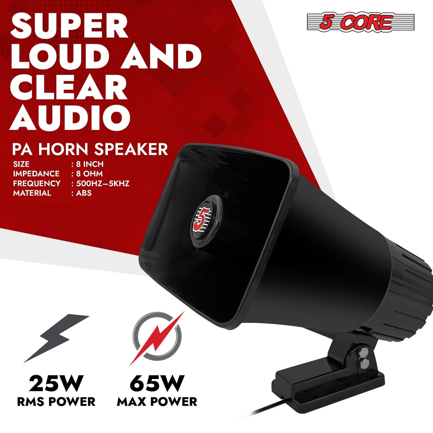 5 Core PA Speaker 5 x 8" 65W Bull Horn Loud Audio Outdoor Speakers System 8Ohm Reflex Megaphone-1