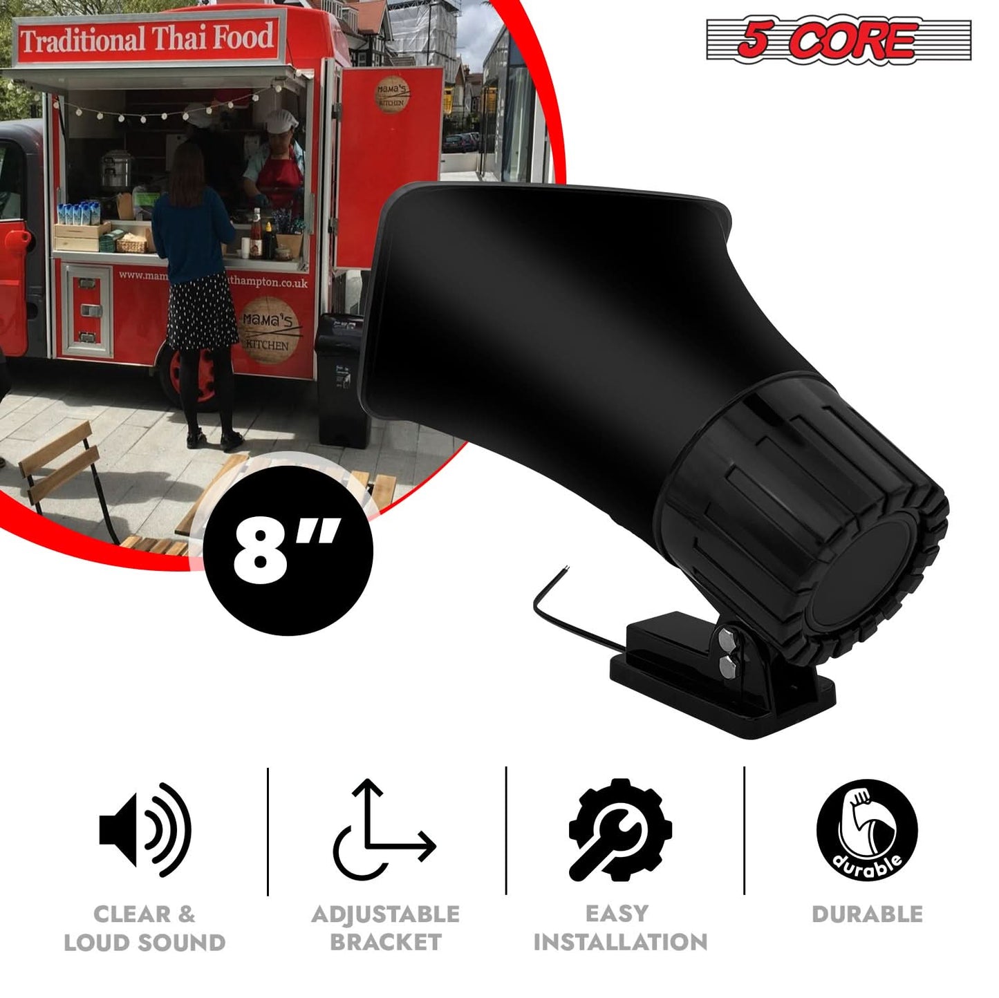 5 Core PA Speaker 5 x 8" 65W Bull Horn Loud Audio Outdoor Speakers System 8Ohm Reflex Megaphone-4