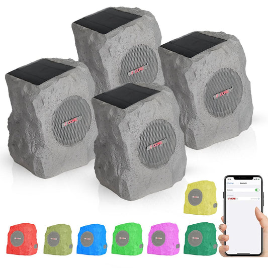 5 Core Rock Speaker Outdoor Waterproof Bluetooth Garden Speakers Solar & USB Charging RGB Colors for Patio Pool & Home-0