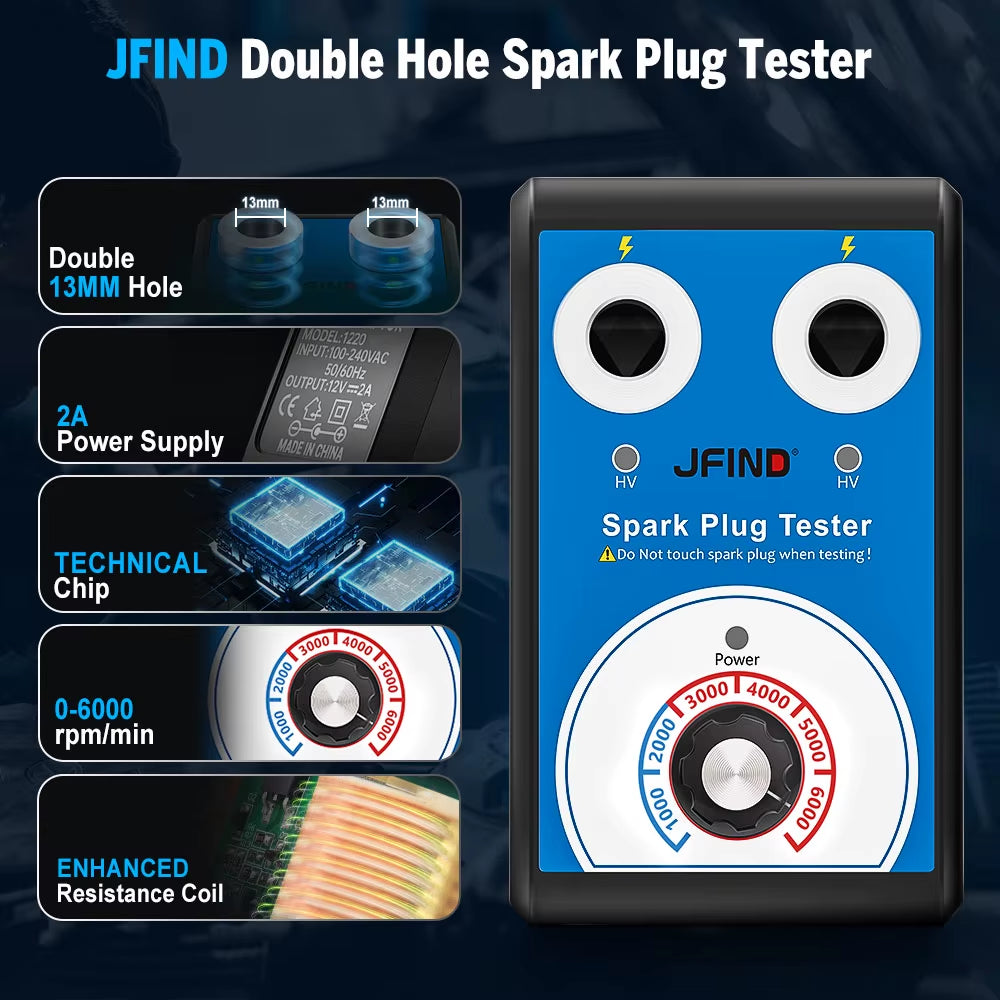 Spark Plug Tester Double Hole Diagnostic Tool Car 12V Spark Tester 0-6000Rpm Auto Engine Ignition Detector Tools