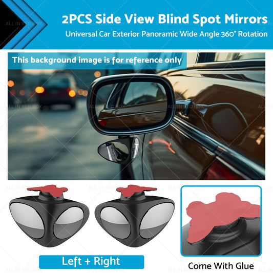 2PCS Car Exterior Panoramic Door Side Rear View Mirror Blind Spot Wide Angle 360-0