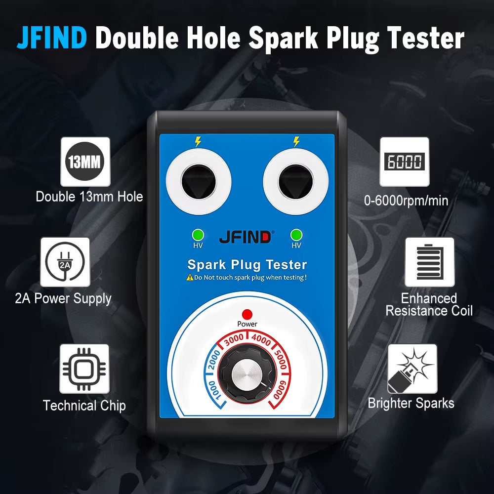 Spark Plug Tester Double Hole Diagnostic Tool Car 12V Spark Tester 0-6000Rpm Auto Engine Ignition Detector Tools