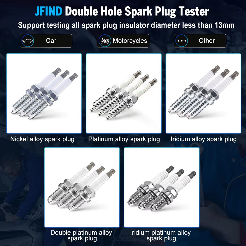 Spark Plug Tester Double Hole Diagnostic Tool Car 12V Spark Tester 0-6000Rpm Auto Engine Ignition Detector Tools