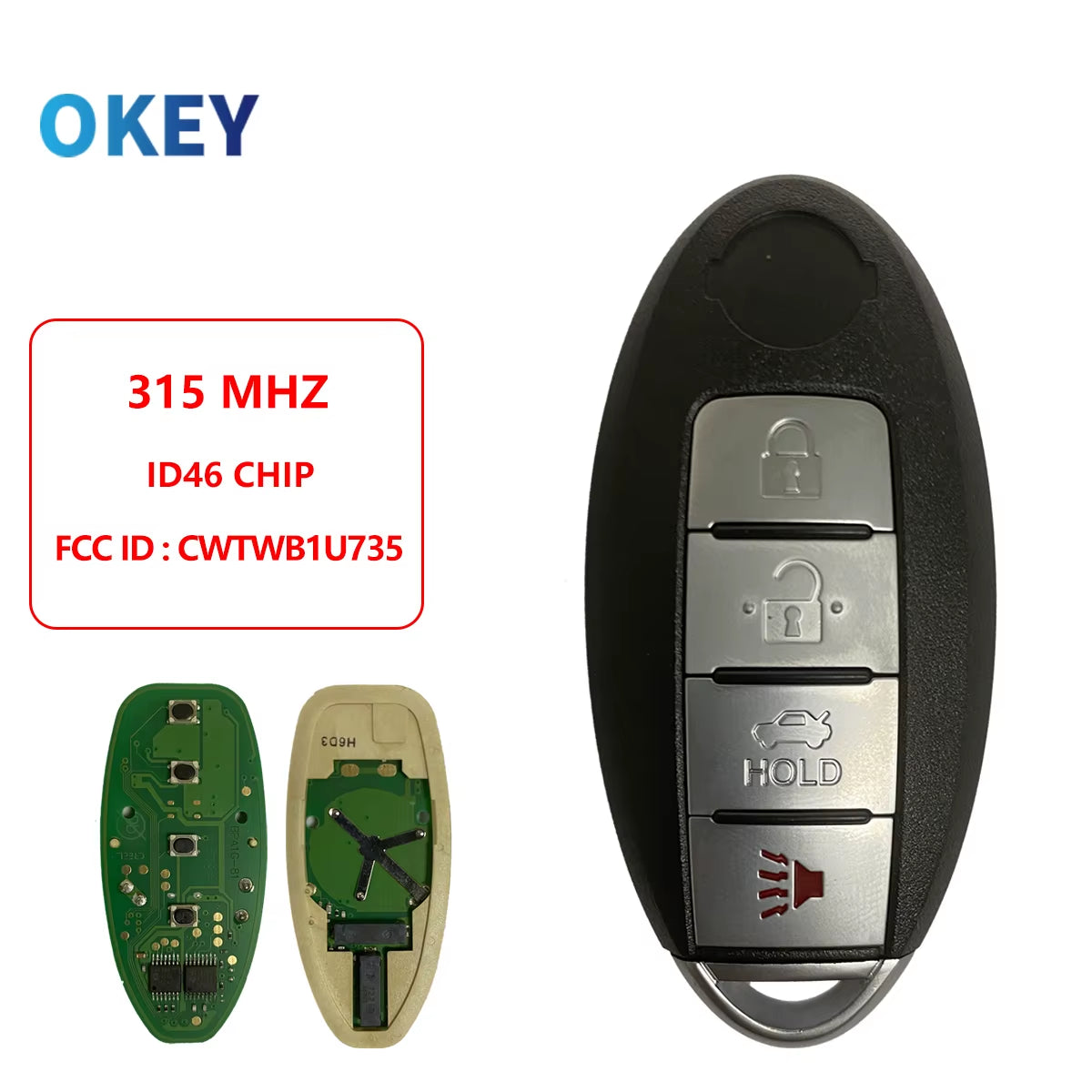 Okey Remote Car Key 4 Button Smart Card for Nisan Armada Tiida Qashqai Altima Maxima Sentra Teana Xtrail ID46 315Mhz CWTWB1U735