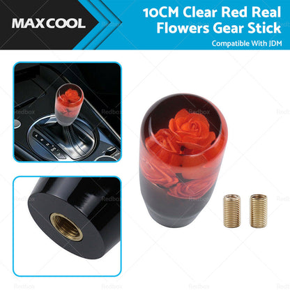 10CM Clear Red Real Flowers Manual Gear Stick Shift Knob Lever Shifter-0