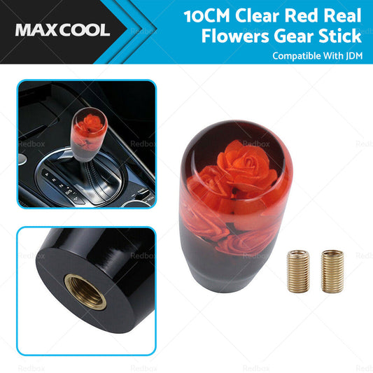 10CM Clear Red Real Flowers Manual Gear Stick Shift Knob Lever Shifter-0